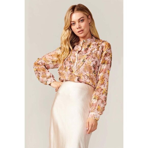 Anthropologie Greylin Bella Yoke Button Front Floral Jacquard Blouse Women's L - Picture 1 of 13